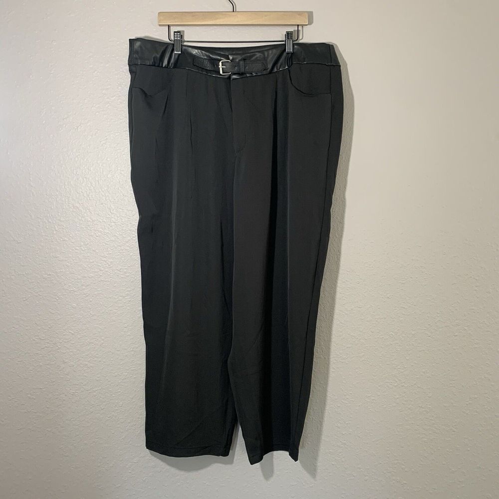 BLOOMCHIC Solid Black Faux Leather Waist Pocket Wide Leg Zip Pants Size 18/20‎
